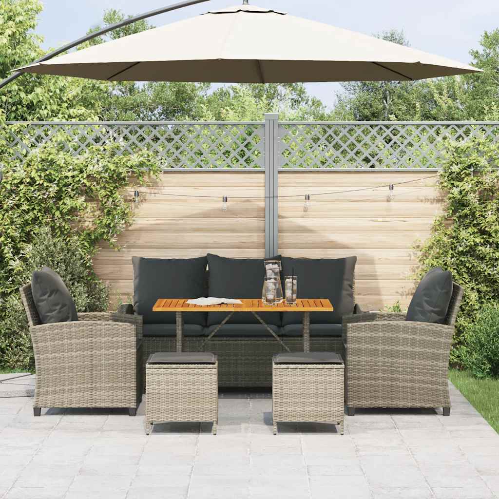 6-tlg. Garten-Sofagarnitur mit Kissen Hellgrau Poly Rattan